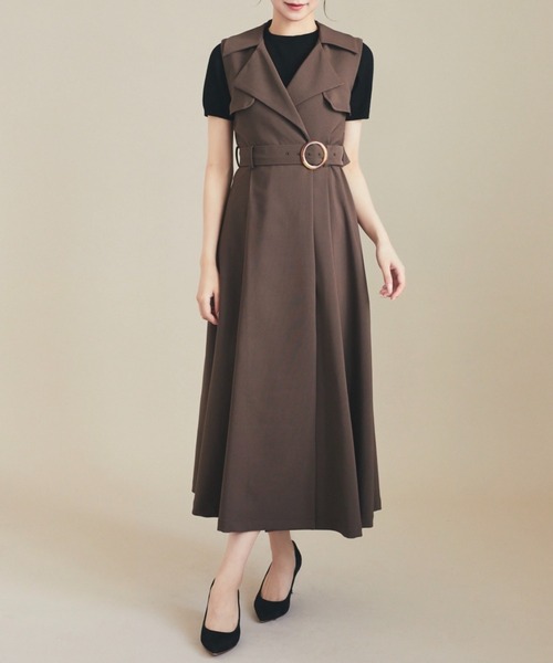 HALUHIROINE（ハルヒロイン）の「トレンチ風ノ-スリーブワンピース（ドレス・レディース・ブラック/ブラウン・FREE）」の9枚目の写真