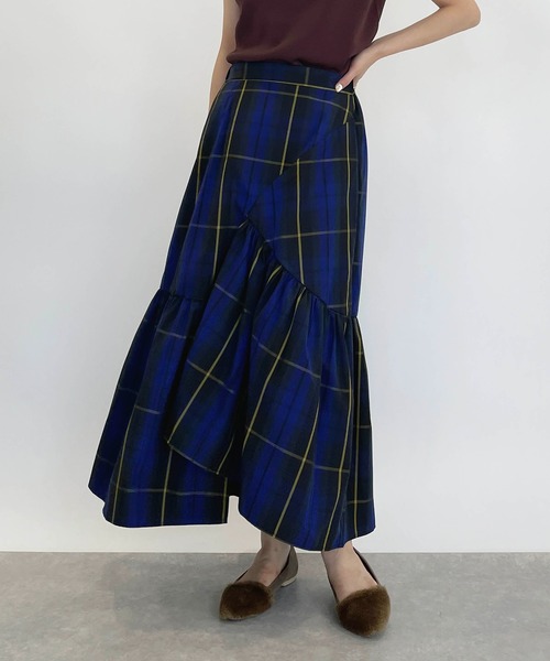 PICCIN(ピッチン)の「アシンメトリーチェックスカート(スカート・レディース・ブラック/ブルー・M/L)」の4枚目の写真