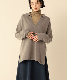 ウールカシミヤポロ衿ロングニット