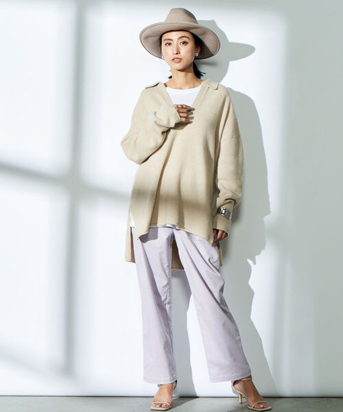 NOLLEY’S（ノーリーズ）の「ウールカシミヤポロ衿ロングニット（ニット/セーター・レディース・ネイビー/ブラウン/ベージュ・FREE）」の4枚目の写真