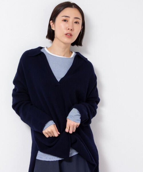 NOLLEY’S（ノーリーズ）の「ウールカシミヤポロ衿ロングニット（ニット/セーター・レディース・ネイビー/ブラウン/ベージュ・FREE）」の7枚目の写真