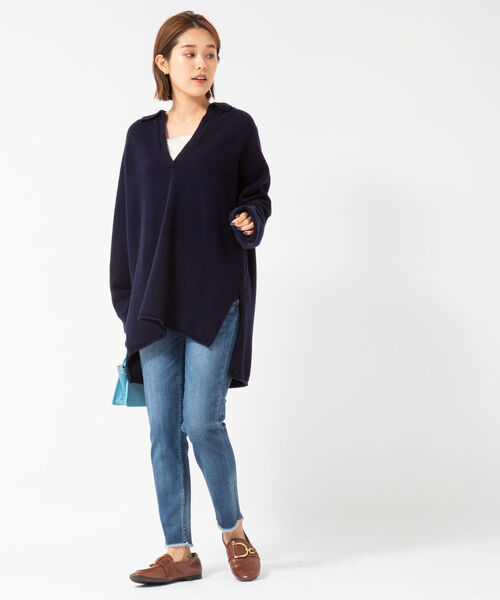 NOLLEY’S（ノーリーズ）の「ウールカシミヤポロ衿ロングニット（ニット/セーター・レディース・ネイビー/ブラウン/ベージュ・FREE）」の8枚目の写真