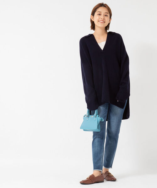 NOLLEY’S（ノーリーズ）の「ウールカシミヤポロ衿ロングニット（ニット/セーター・レディース・ネイビー/ブラウン/ベージュ・FREE）」の9枚目の写真