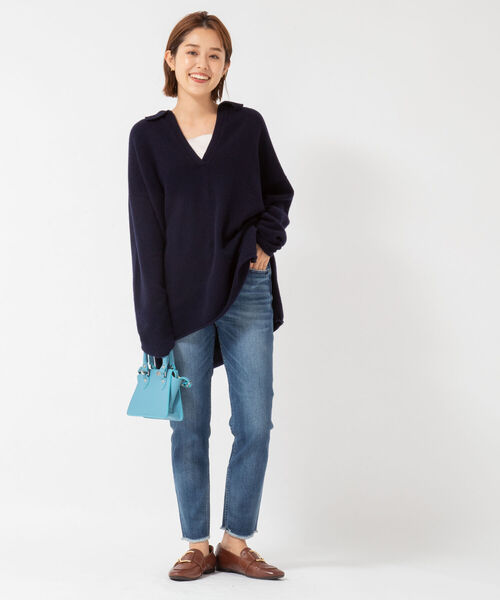 NOLLEY’S（ノーリーズ）の「ウールカシミヤポロ衿ロングニット（ニット/セーター・レディース・ネイビー/ブラウン/ベージュ・FREE）」の10枚目の写真