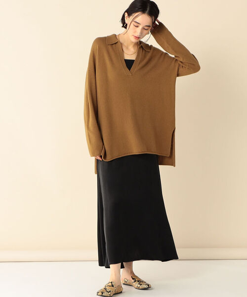 NOLLEY’S（ノーリーズ）の「ウールカシミヤポロ衿ロングニット（ニット/セーター・レディース・ネイビー/ブラウン/ベージュ・FREE）」の17枚目の写真