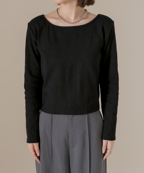 mline（エムライン）の「[mline] チビ長袖ロングTシャツ（Tシャツ/カットソー・レディース・チャコールグレー/ブラック/ベージュ/グリーン/ピンク/オフホワイト/レッド/ブルー・FREE）」の10枚目の写真