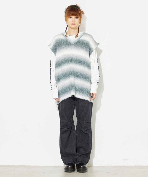 X-girl（エックスガール）の「GRADATION KNIT VEST（ベスト・レディース・バーガンディー/グレー/イエロー・ONE SIZE）」の8枚目の写真