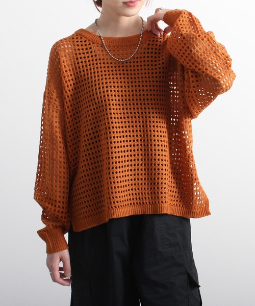 Fizz(フィズ)の「【Fizz/フィズ】 メッシュニットプルオーバー(ニット/セーター・レディース・ブラック/オレンジ/アイボリー・M)」の3枚目の写真
