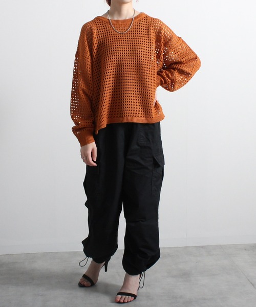 Fizz(フィズ)の「【Fizz/フィズ】 メッシュニットプルオーバー(ニット/セーター・レディース・ブラック/オレンジ/アイボリー・M)」の15枚目の写真