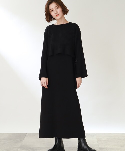 THE SHOP TK （ザ ショップ ティーケー ）の「◆【洗える/2点セット】リブニットワンピース（ワンピース・レディース・ブラック/ライトベージュ/ダークグリーン・13/12）」の2枚目の写真