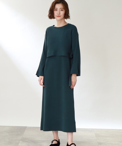 THE SHOP TK （ザ ショップ ティーケー ）の「◆【洗える/2点セット】リブニットワンピース（ワンピース・レディース・ブラック/ライトベージュ/ダークグリーン・13/12）」の3枚目の写真