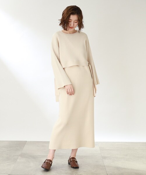 THE SHOP TK （ザ ショップ ティーケー ）の「◆【洗える/2点セット】リブニットワンピース（ワンピース・レディース・ブラック/ライトベージュ/ダークグリーン・13/12）」の9枚目の写真