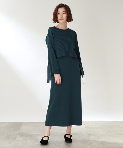 THE SHOP TK （ザ ショップ ティーケー ）の「◆【洗える/2点セット】リブニットワンピース（ワンピース・レディース・ブラック/ライトベージュ/ダークグリーン・13/12）」の6枚目の写真