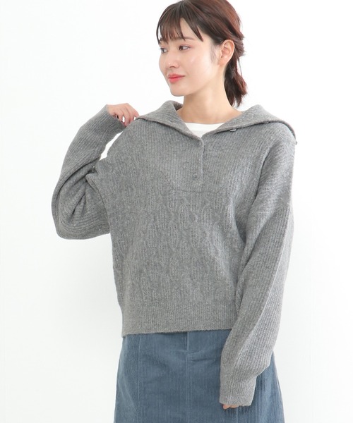 LBC（エルビーシー）の「襟ボタンケーブルニット（ニット/セーター・レディース・ベージュ/オフホワイト/グレー・M）」の20枚目の写真