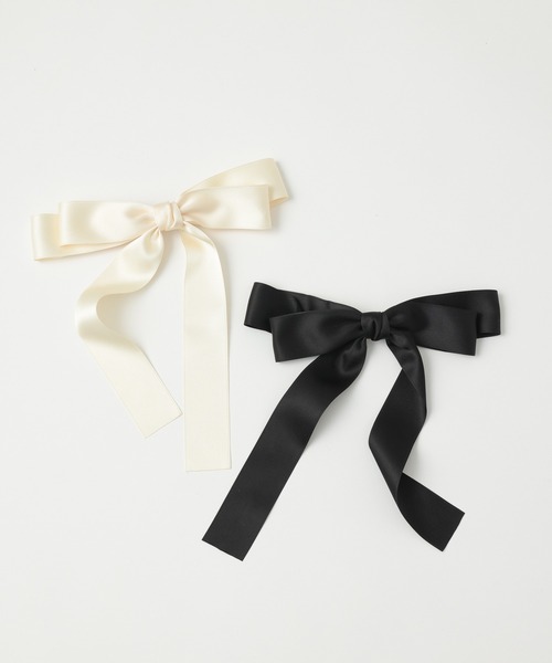 one after another NICE CLAUP(ワンアフターアナザーナイスクラップ)の「サテンリボンバレッタ(バレッタ/ヘアクリップ・レディース・ブラック/オフホワイト・FREE)」の6枚目の写真