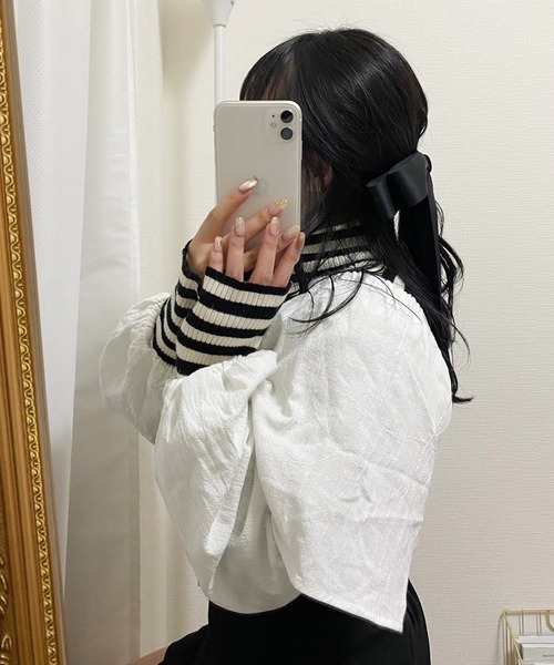 one after another NICE CLAUP(ワンアフターアナザーナイスクラップ)の「サテンリボンバレッタ(バレッタ/ヘアクリップ・レディース・ブラック/オフホワイト・FREE)」の12枚目の写真