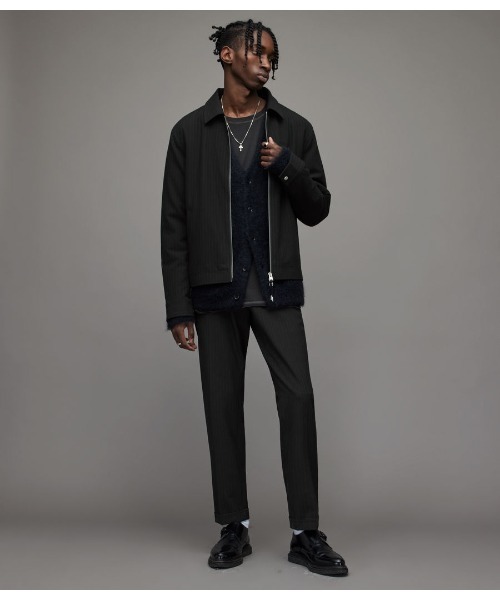 さくらい/john varvatos 46サイズ　wool 黒ピンストライ ふわかるWOOLLY+ シングル ステンカラー コート (B＆T CLUB