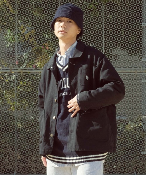 U.S. POLO ASSN.（ユーエスポロアッスン）の「U.S. POLO ASSN. / ユーエスポロアッスン 別注 コラボ  コットン ワーク カバーオール（カバーオール・メンズ・ブラック/チャコールグレー/ベージュ/カーキ・LARGE/MEDIUM）」の2枚目の写真