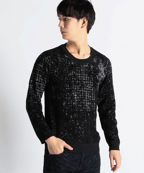 HIDEAWAYS NICOLE（ハイダウェイニコル）の「ブロークンチェックジャカードニット（ニット/セーター・メンズ・ホワイト×ブラック/ブラック/ボルドー・LARGE/MEDIUM/X-LARGE）」の2枚目の写真