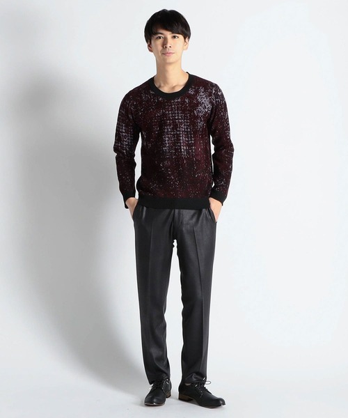 HIDEAWAYS NICOLE（ハイダウェイニコル）の「ブロークンチェックジャカードニット（ニット/セーター・メンズ・ホワイト×ブラック/ブラック/ボルドー・LARGE/MEDIUM/X-LARGE）」の12枚目の写真