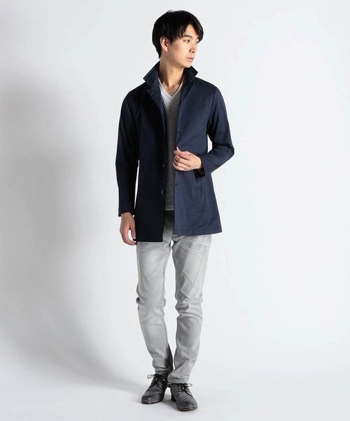 HIDEAWAYS NICOLE（ハイダウェイニコル）の「ストレッチツイルスタンドコート（ステンカラーコート・メンズ・サックスブルー/ネイビー/ライトグレー・LARGE/X-LARGE/MEDIUM）」の4枚目の写真