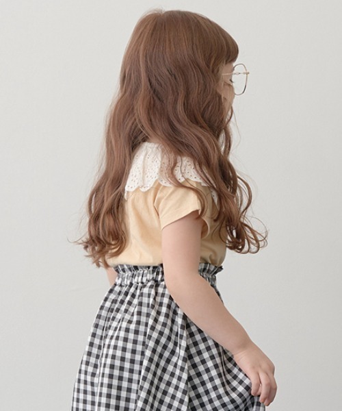 Lycee mine（リセマイン）の「【型崩れしないやわらかコットン】ラウンドフリルコットンレース衿トップス（Tシャツ/カットソー・キッズ・アイボリー/ミント/イエロー/チャコール・140cm/130cm/100cm/120cm/110cm/150cm）」の15枚目の写真