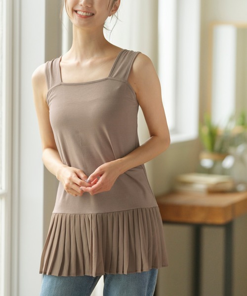 抗菌防臭】【吸水速乾】ブラ紐隠しのスクエアタンクワンピ（タンク