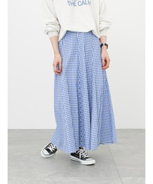 Samansa Mos2 blue | ギンガムチェックロングスカート(スカート)