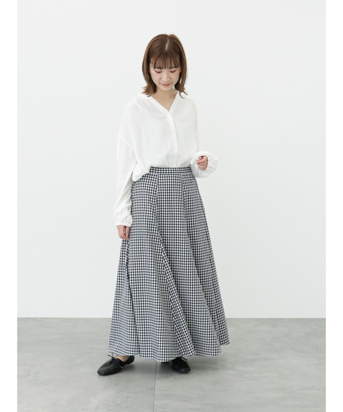 Samansa Mos2 blue（サマンサモスモスブルー）の「ギンガムチェックロングスカート（スカート・レディース・ブラック/グリーン/ブルー・ﾌﾘ-）」の8枚目の写真