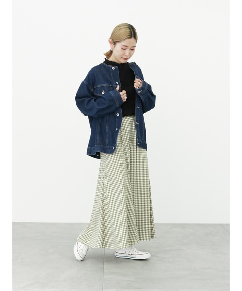 Samansa Mos2 blue（サマンサモスモスブルー）の「ギンガムチェックロングスカート（スカート・レディース・ブラック/グリーン/ブルー・ﾌﾘ-）」の6枚目の写真