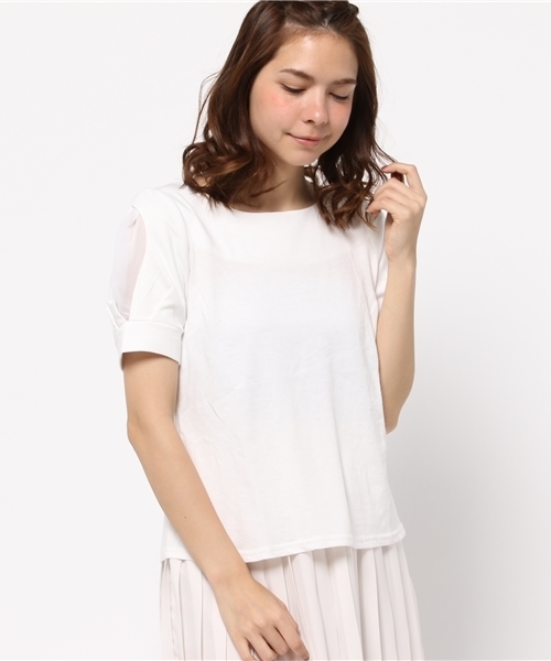 CIAOPANIC(チャオパニック)の「【Ciaopanic】 ショルダーリボン付CS(Tシャツ/カットソー・レディース・ホワイト/グレー/ネイビー・FREE)」の2枚目の写真