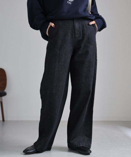 ap retro(アプレトロ)の「センターシームデニムパンツ / ワイドデニムパンツ(デニムパンツ・レディース・ブラック/インディゴブルー・LARGE/MEDIUM)」の10枚目の写真