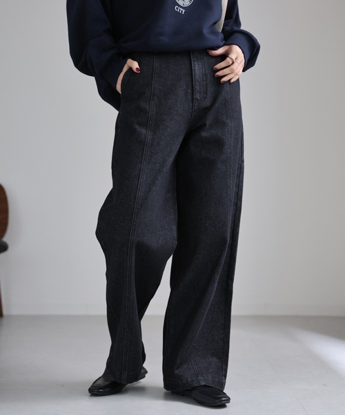 ap retro(アプレトロ)の「センターシームデニムパンツ / ワイドデニムパンツ(デニムパンツ・レディース・ブラック/インディゴブルー・LARGE/MEDIUM)」の11枚目の写真