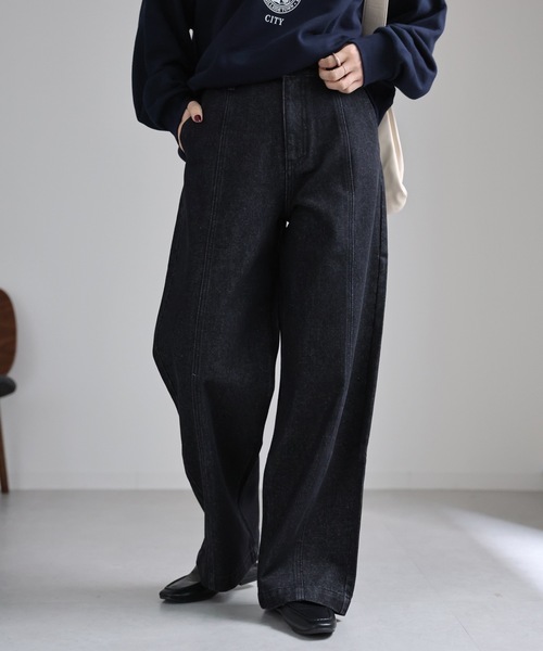 ap retro(アプレトロ)の「センターシームデニムパンツ / ワイドデニムパンツ(デニムパンツ・レディース・ブラック/インディゴブルー・LARGE/MEDIUM)」の12枚目の写真