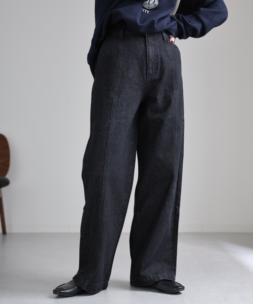 ap retro(アプレトロ)の「センターシームデニムパンツ / ワイドデニムパンツ(デニムパンツ・レディース・ブラック/インディゴブルー・LARGE/MEDIUM)」の3枚目の写真