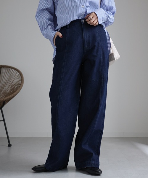 ap retro(アプレトロ)の「センターシームデニムパンツ / ワイドデニムパンツ(デニムパンツ・レディース・ブラック/インディゴブルー・LARGE/MEDIUM)」の4枚目の写真