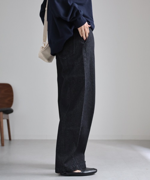 ap retro(アプレトロ)の「センターシームデニムパンツ / ワイドデニムパンツ(デニムパンツ・レディース・ブラック/インディゴブルー・LARGE/MEDIUM)」の5枚目の写真