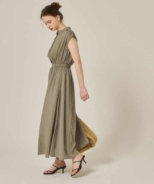 coca（coca）（コカ）の「リネンスタンドカラーシャツワンピース（シャツワンピース・レディース・ブラック/ベージュ・SHORT/LONG）」の4枚目の写真