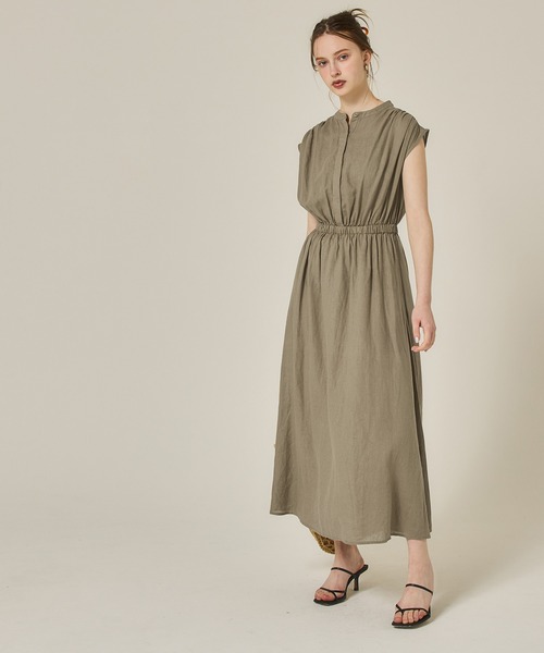 coca（coca）（コカ）の「リネンスタンドカラーシャツワンピース（シャツワンピース・レディース・ブラック/ベージュ・SHORT/LONG）」の5枚目の写真