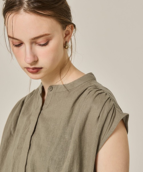 coca（coca）（コカ）の「リネンスタンドカラーシャツワンピース（シャツワンピース・レディース・ブラック/ベージュ・SHORT/LONG）」の6枚目の写真