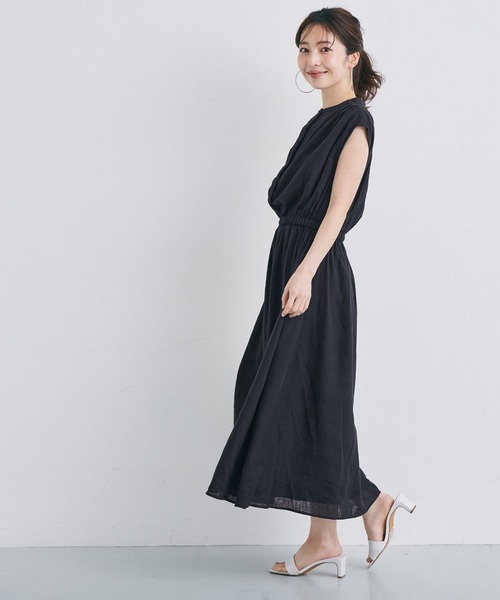 coca（coca）（コカ）の「リネンスタンドカラーシャツワンピース（シャツワンピース・レディース・ブラック/ベージュ・SHORT/LONG）」の7枚目の写真