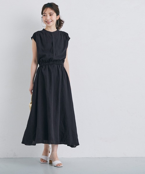 coca（coca）（コカ）の「リネンスタンドカラーシャツワンピース（シャツワンピース・レディース・ブラック/ベージュ・SHORT/LONG）」の8枚目の写真