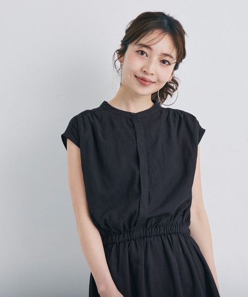 coca（coca）（コカ）の「リネンスタンドカラーシャツワンピース（シャツワンピース・レディース・ブラック/ベージュ・SHORT/LONG）」の9枚目の写真