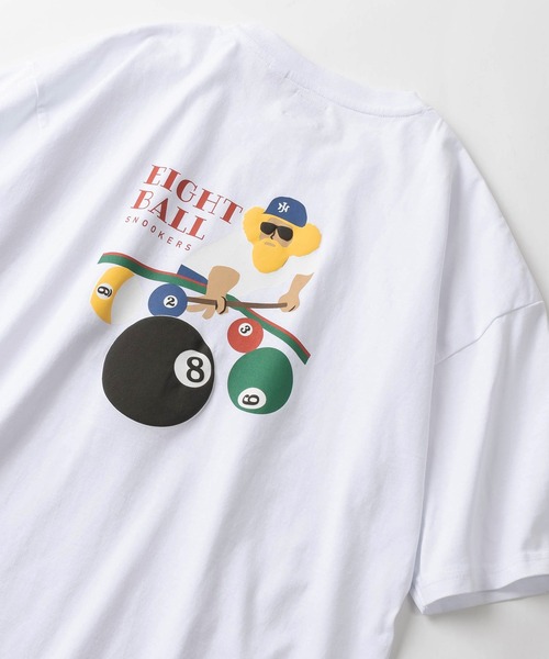 make a ray!（メイク ア レイ！）の「ジェントルマンイラスト「PIZZA&EIGHT BALL」 ワンポイント＆バック発泡プリントデザイン オーバーサイズ 半袖Tシャツ/ビッグシルエット/ USAコットン（Tシャツ/カットソー・メンズ・ブルー/オレンジ/オフホワイト/ブラック/ネイビー/ホワイト・M/L）」の3枚目の写真