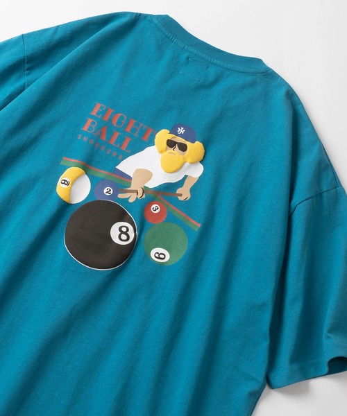 make a ray!（メイク ア レイ！）の「ジェントルマンイラスト「PIZZA&EIGHT BALL」 ワンポイント＆バック発泡プリントデザイン オーバーサイズ 半袖Tシャツ/ビッグシルエット/ USAコットン（Tシャツ/カットソー・メンズ・ブルー/オレンジ/オフホワイト/ブラック/ネイビー/ホワイト・M/L）」の5枚目の写真