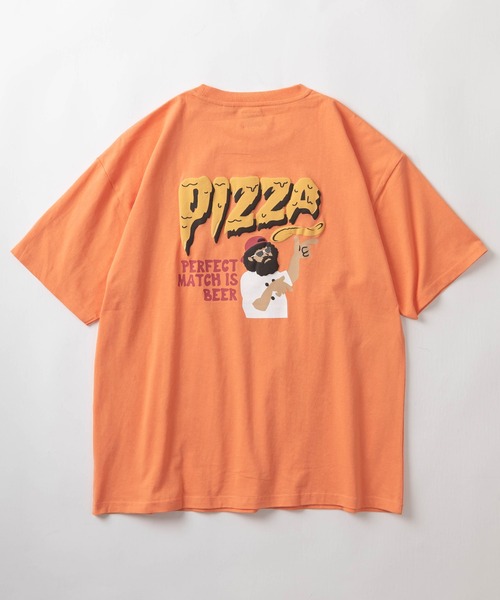 make a ray!（メイク ア レイ！）の「ジェントルマンイラスト「PIZZA&EIGHT BALL」 ワンポイント＆バック発泡プリントデザイン オーバーサイズ 半袖Tシャツ/ビッグシルエット/ USAコットン（Tシャツ/カットソー・メンズ・ブルー/オレンジ/オフホワイト/ブラック/ネイビー/ホワイト・M/L）」の9枚目の写真