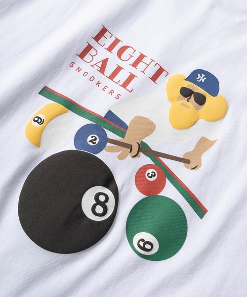 make a ray!（メイク ア レイ！）の「ジェントルマンイラスト「PIZZA&EIGHT BALL」 ワンポイント＆バック発泡プリントデザイン オーバーサイズ 半袖Tシャツ/ビッグシルエット/ USAコットン（Tシャツ/カットソー・メンズ・ブルー/オレンジ/オフホワイト/ブラック/ネイビー/ホワイト・M/L）」の8枚目の写真
