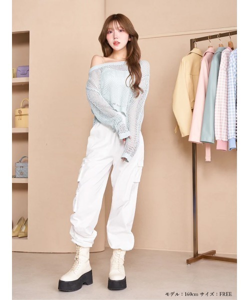 Darich（ダーリッチ）の「ジャガードメッシュニットトップス（シャツ/ブラウス・レディース・ブラック/ピンク/サックスブルー・FREE）」の18枚目の写真