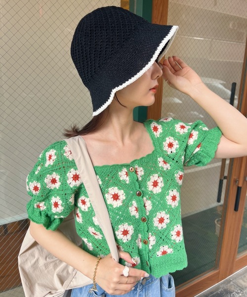CLEA(クレア)の「クロシェ編みフラワー柄半袖トップス(Tシャツ/カットソー・レディース・グリーン/ライラック/オリーブ・FREE)」の17枚目の写真