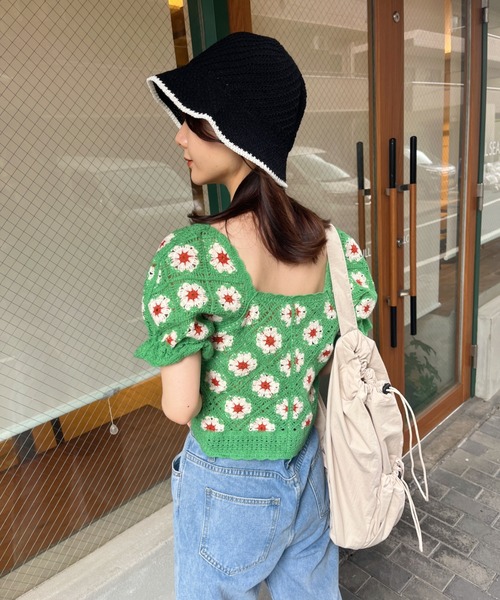 CLEA(クレア)の「クロシェ編みフラワー柄半袖トップス(Tシャツ/カットソー・レディース・グリーン/ライラック/オリーブ・FREE)」の19枚目の写真